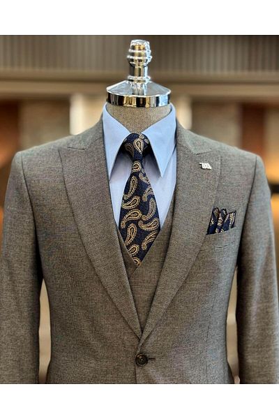 TerziAdemAltun Brown Slim Fit Italian Style Suit - Jacket, Vest, Trousers T9950