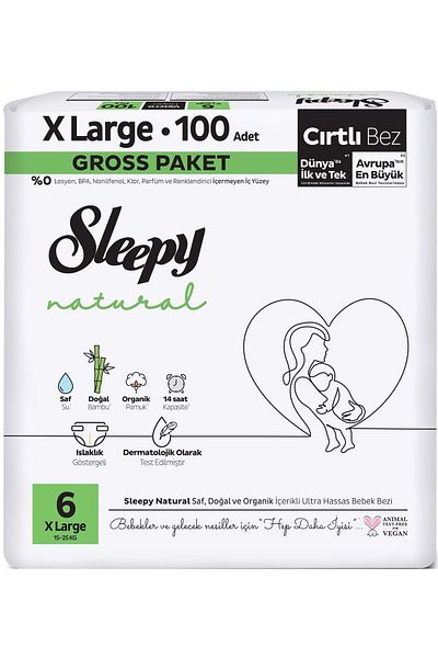 Sleepy Extra Large 200 Pieces - Super Economical Baby Diapers, Natural Size:6 (15-25kg)