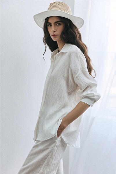 SHERIN Πουκάμισο εκρού - Ζαρωμένο σχέδιο