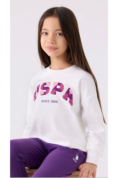 U.S. Polo Assn. طقم سويت شيرت رياضي مرخص من USPA للفتيات (2024-2025 خريف وشتاء)
