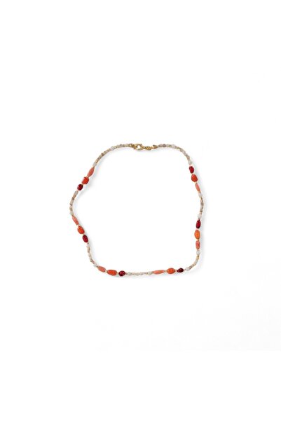 Hedea Natural Stone Necklace with Red Pink Orange Stone