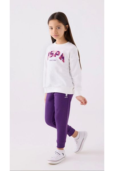 U.S. Polo Assn. طقم سويت شيرت رياضي مرخص من USPA للفتيات (2024-2025 خريف وشتاء)