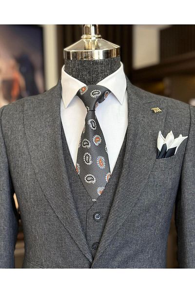 TerziAdemAltun Italian style jacket vest pants men's suit black T11121