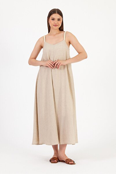 EFİL MODA Askılı Keten Elbise