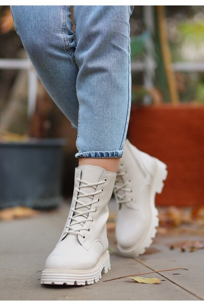 BESKAR Beige Bria - Leather Laced Boots