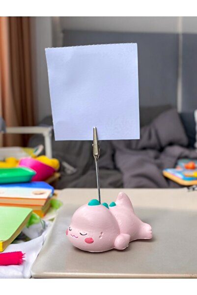 Perazayn Sevimli Yorgun Pembe  Dinozor Temalı Fotoğraf Not Tutacağı Ofis Masa...