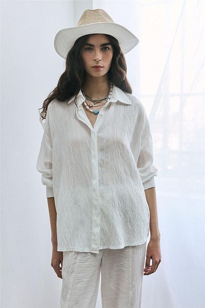 SHERIN Ecru Shirt - Wrinkled Look Design