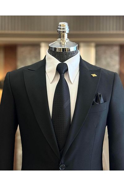 TerziAdemAltun Black Italian Style Jacket Vest and Trousers Set - T10726