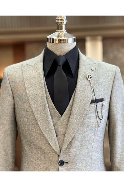 TerziAdemAltun Gray Italian Style Slim Fit Men's Suit - Jacket, Vest, Trousers T9933