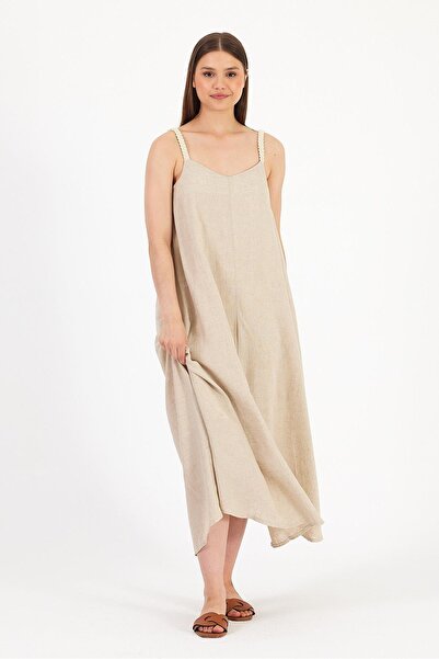 EFİL MODA Askılı Keten Elbise