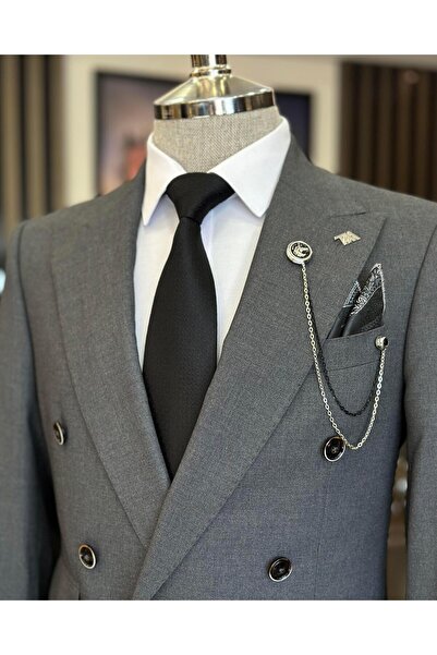 TerziAdemAltun Італійський стиль двобортний піджак брюки чоловічий костюм сірий T11097