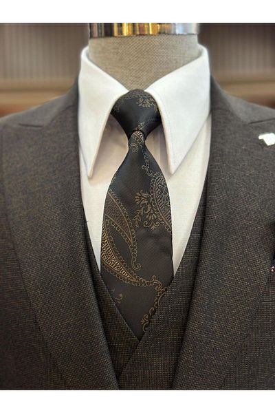 TerziAdemAltun Italian Style Slim Fit 8 Drop Jacket and Vest Set - Brown T9975