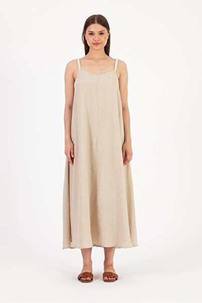 EFİL MODA Askılı Keten Elbise