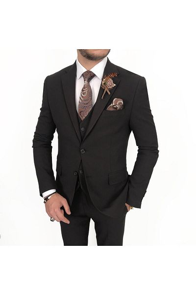 TerziAdemAltun Italian Style Slim Fit 8 Drop Vest and Trousers Set - Brown T9988