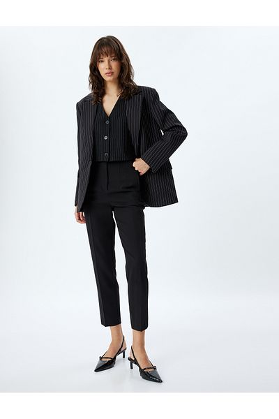 Koton High Waist Pocket Fabric Trousers - Cigarette Form, Collar Detail