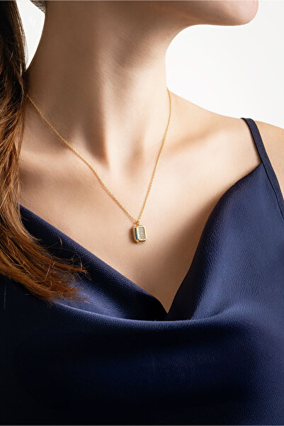 So CHIC... Renkli Mine Detaylı 18 Ayar Sarı Altın Kaplama 44 Cm Gümüş Minimal Kolye