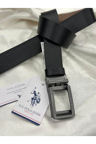 U.S. Polo Assn. BAZA. POLO ASSN. CUREA BĂRBAȚI DIN PIELE VERABILĂ NEGĂ