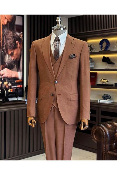 TerziAdemAltun Brick Color Classic Cut Regular Fit Suit - Jacket, Vest and Trousers T12247