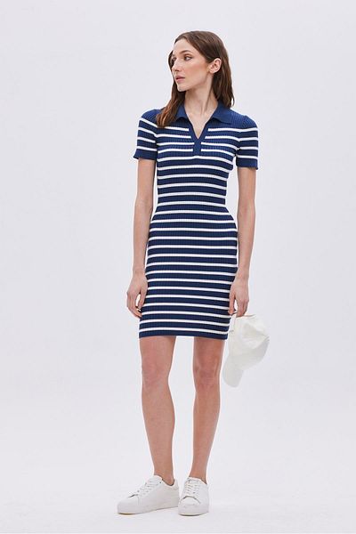 SHERIN Ριγέ πλεκτό φόρεμα Navy Blue Polo Neck