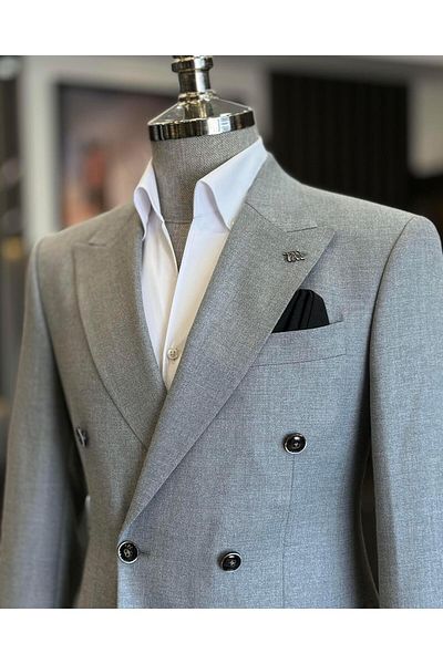 TerziAdemAltun men's Slim FiT ITalian STyle Double BreasTed JackeT and PanTs SeT - Grey T12623
