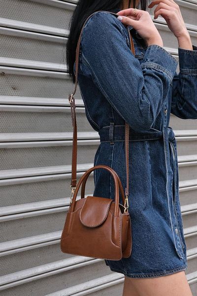 Madamra Hellbraune Mini-City-Tasche für Damen