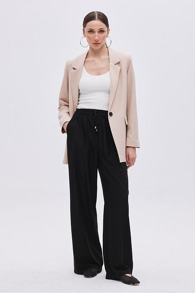 SHERIN Elastic Waist Black Lace-up Trousers