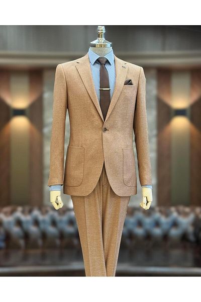 TerziAdemAltun Set jachetă și pantaloni slim în stil italian de culoare cărămidă - T11544