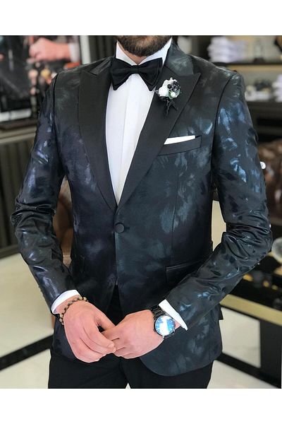 TerziAdemAltun Italian Cut Men's Jacket Trousers Groom Suit Set Black T7503