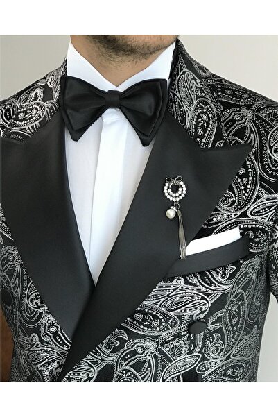 TerziAdemAltun Ιταλικό ανδρικό παντελόνι σετ γαμπρού μαύρο T7477