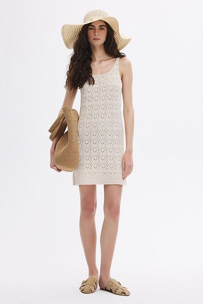 SHERIN Openwork Ecru Knitwear Mini Dress