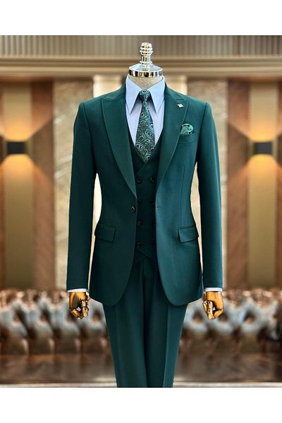 TerziAdemAltun Green Italian Style Jacket Vest Pants Set - T12010