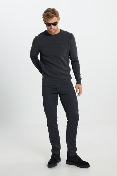 ALTINYILDIZ CLASSICS Men's Anthracite-Melange Cotton Standard Fit Regular Cut Crew Neck Patterned Knitwear Sweater