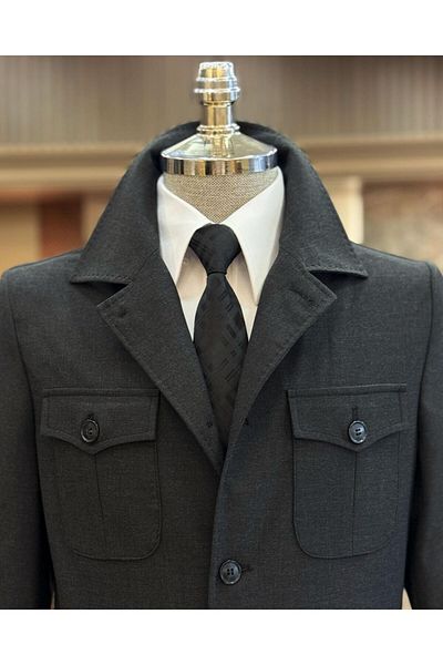 TerziAdemAltun Anthracite Italian Style Slim Fit Safari Jacket and Trousers Set - T11959