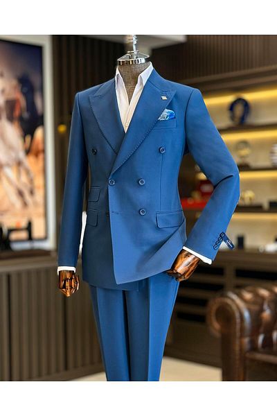 TerziAdemAltun PeTrol Color ITalian STyle Slim FiT Double BreasTed JackeT and PanTs SeT - T12595