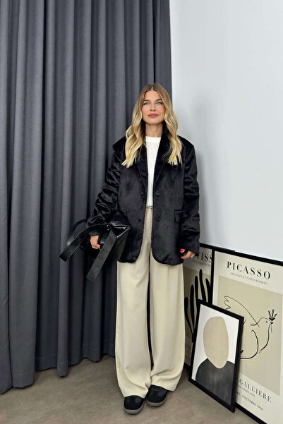 Sue Store Λούτρινο μπουφάν με μαύρη επένδυση με κουμπιά