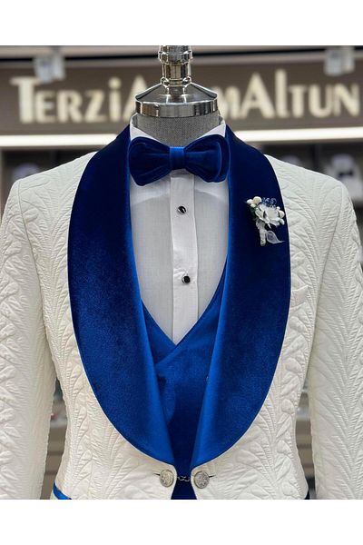 TerziAdemAltun White Italian Cut Groom Suit Jacket Vest and Pants Set - T12075
