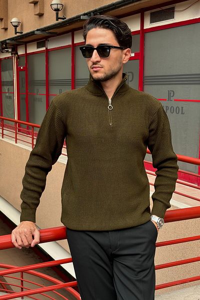 inpool Men's Winter Knitwear Sweater - Half Zipper, Stand Collar, Old Money Culture Pltk06