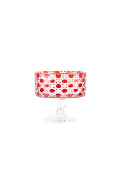 Glowvera وعاء بقاعدة وعاء زجاجي وعاء تقديم نمط الخوص ساندرا 16 سم أحمر