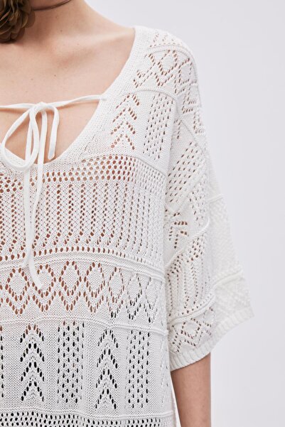 SHERIN Ekru Ajurlu Oversize Triko Elbise