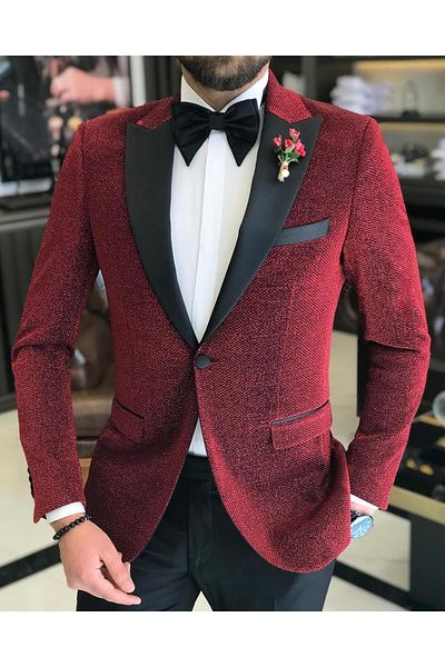 TerziAdemAltun Italian Cut Men's Jacket Trousers Groom Suit Set Red T7498