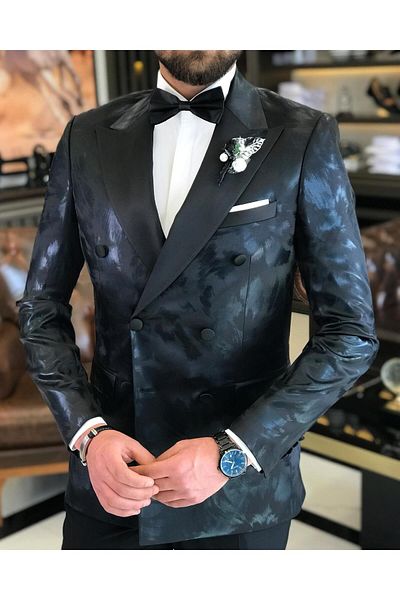 TerziAdemAltun Italian Cut Men's Jacket Trousers Groom Suit Set Black T7475