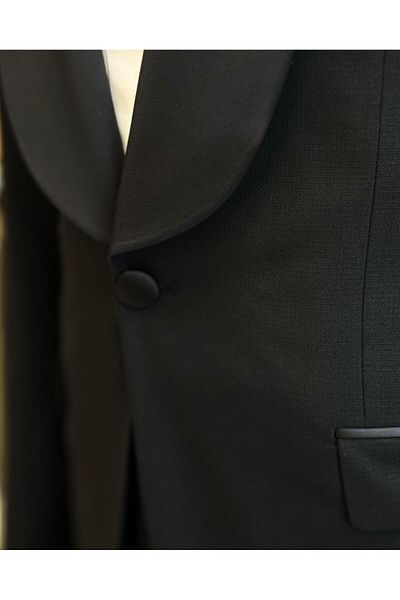 TerziAdemAltun Black Slim Fit Shawl Collar Jacket and Pants Set - Italian Cut T11898