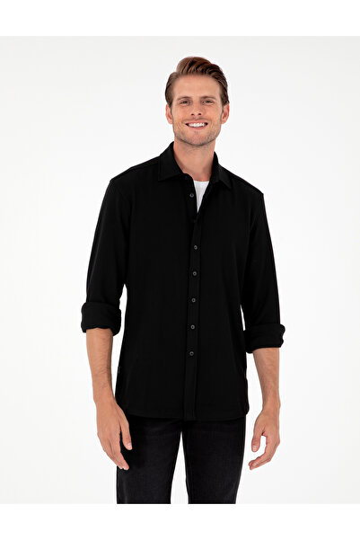 Pierre Cardin Cămașă neagră cu mânecă lungă, croială regulară 50293946-VR046