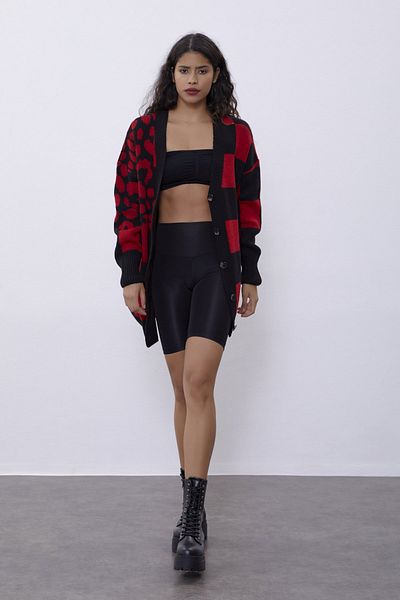 SHERIN Red Patterned Oversize Knitwear Cardigan