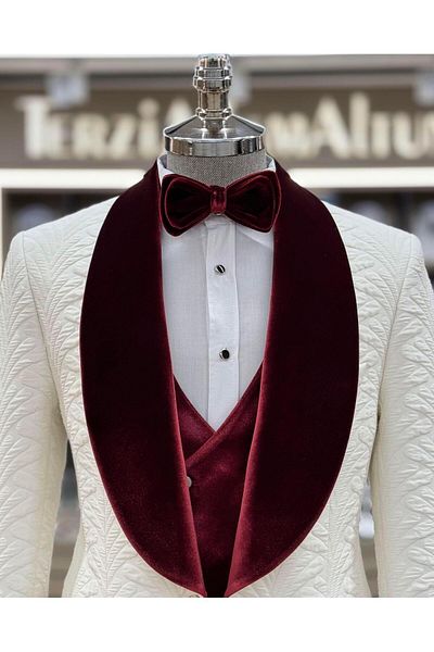 TerziAdemAltun White Italian Cut Groom Suit Jacket Vest and Pants Set - T12076