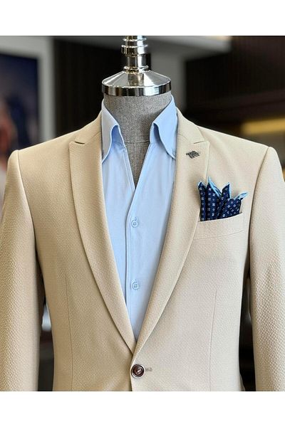 TerziAdemAltun Σετ μπουφάν και παντελόνι σε μπεζ χρώμα Slim Fit ιταλικού στυλ - T12516