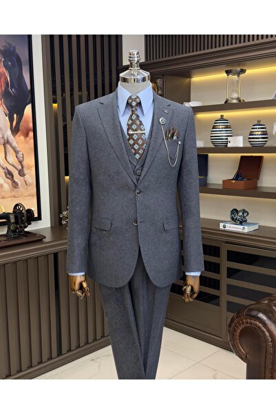 TerziAdemAltun İtalyan stil ceket yelek pileli pantolon takım elbise lacivert...