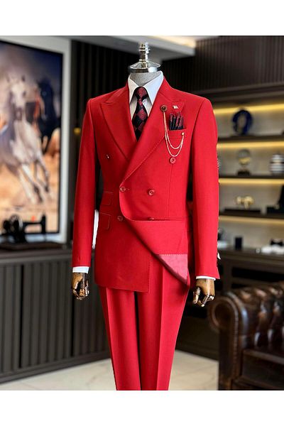 TerziAdemAltun Red ITalian STyle Slim FiT Double BreasTed JacKeT and PanTs SeT - T12598
