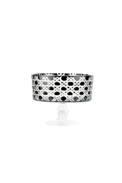 Glowvera وعاء بقاعدة وعاء زجاجي وعاء تقديم نمط الخوص ساندرا 19 سم أسود