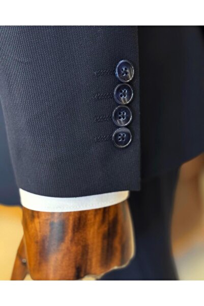 TerziAdemAltun Navy Blue Slim Fit Italian Style Jacket Vest Trousers Set - T11541